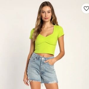 NWOT Lulus Lime Green Ribbed Crop Top